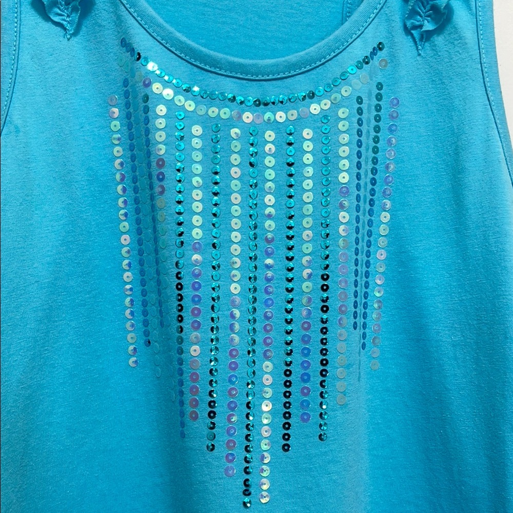 Basic Editions Blue Ruffled Sequin Tank Top - Picture 3 of 7